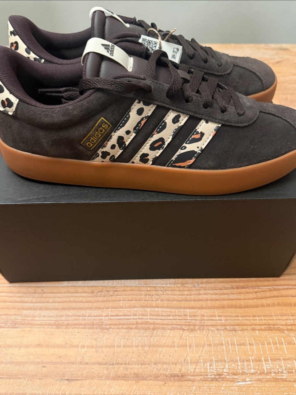 adidas Women’s Brown Suede Sneakers with Leopard-Print Stripes